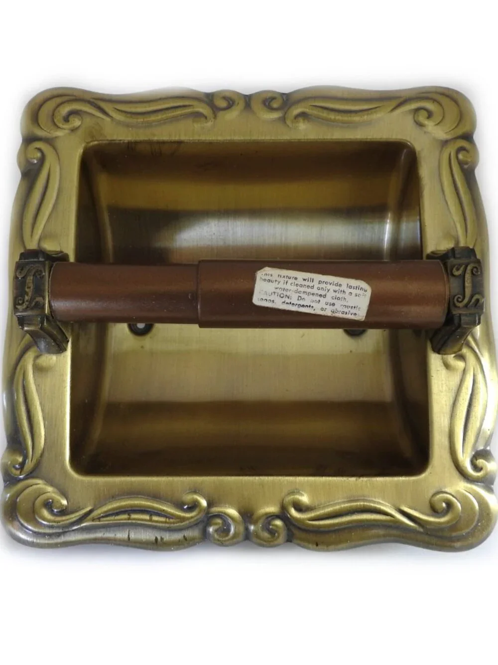 Vintage Ornate Brass Recessed Toilet Paper Holder Hollywood Regency